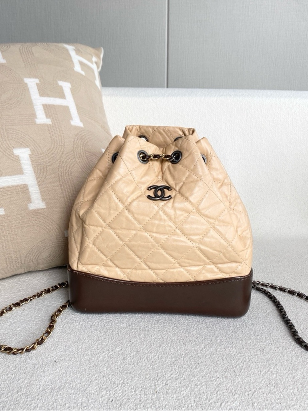Chanel | Gabrielle Backpack Small Beige Brown | Excellent Condition